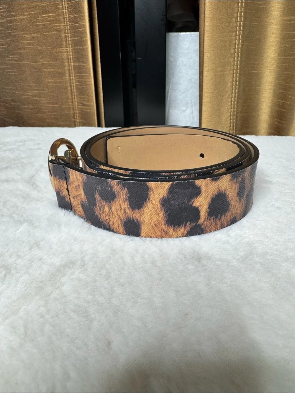 Michael Kors Leopard Print MK Logo Belt Gold Buckle Size Small